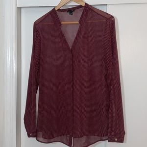 Ann Taylor Sheer Blouse 14 Burgundy